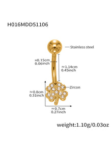 Gold CZ heart charm belly button ring surgical steel, sparkling cubic zirconia navel jewelry
