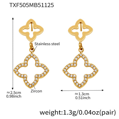 316L stainless steel CZ clover earrings size and weight details for wholesale buyers