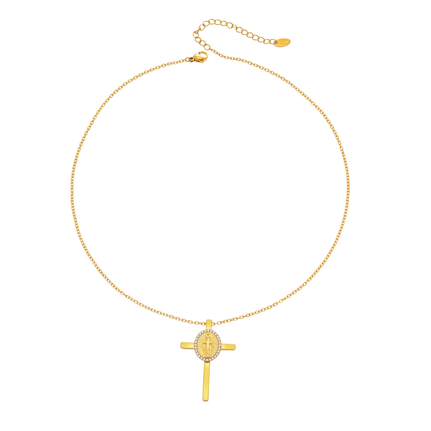 316L stainless steel gold cross necklace with 5A cubic zirconia pendant