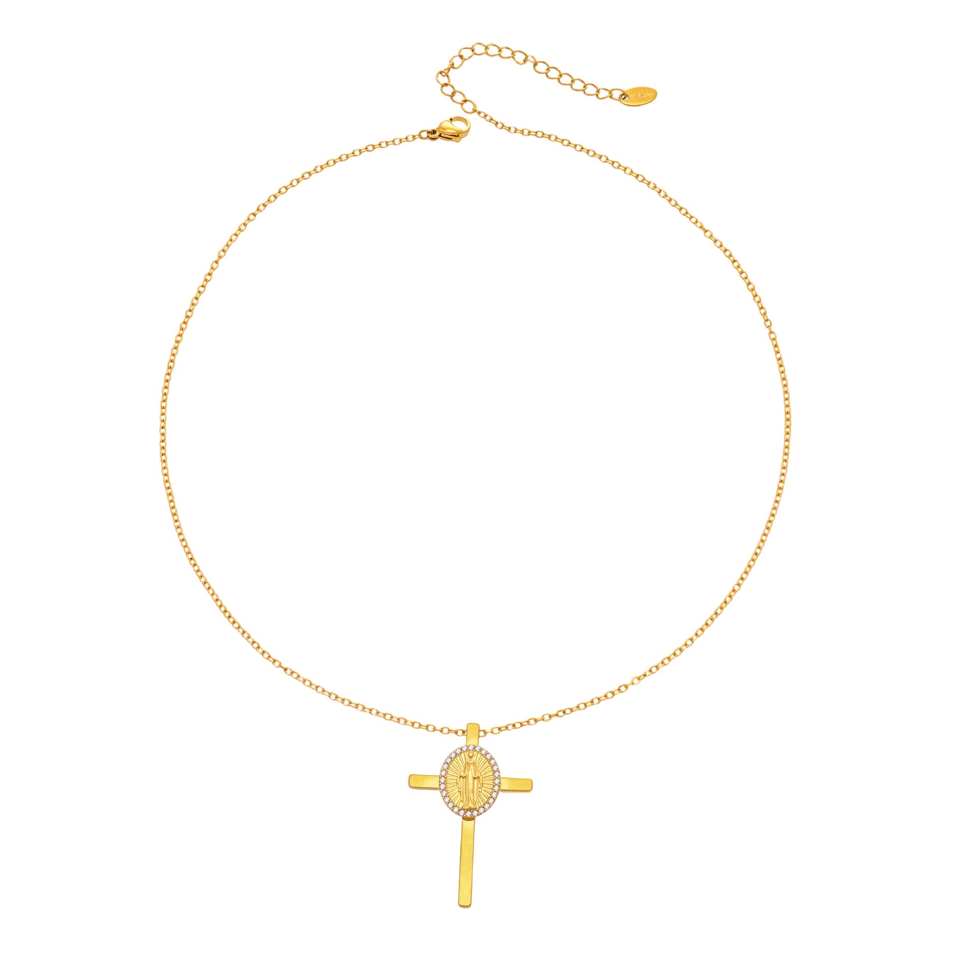 316L stainless steel gold cross necklace with 5A cubic zirconia pendant