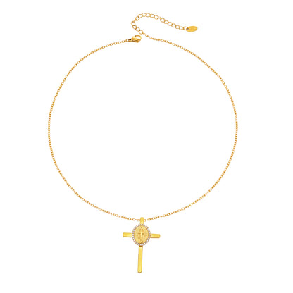 316L stainless steel gold cross necklace with 5A cubic zirconia pendant
