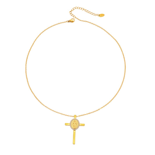 316L stainless steel gold cross necklace with 5A cubic zirconia pendant