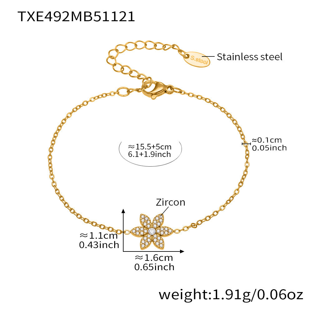 316L Stainless Steel CZ Flower Layered Necklace & Bracelet Set