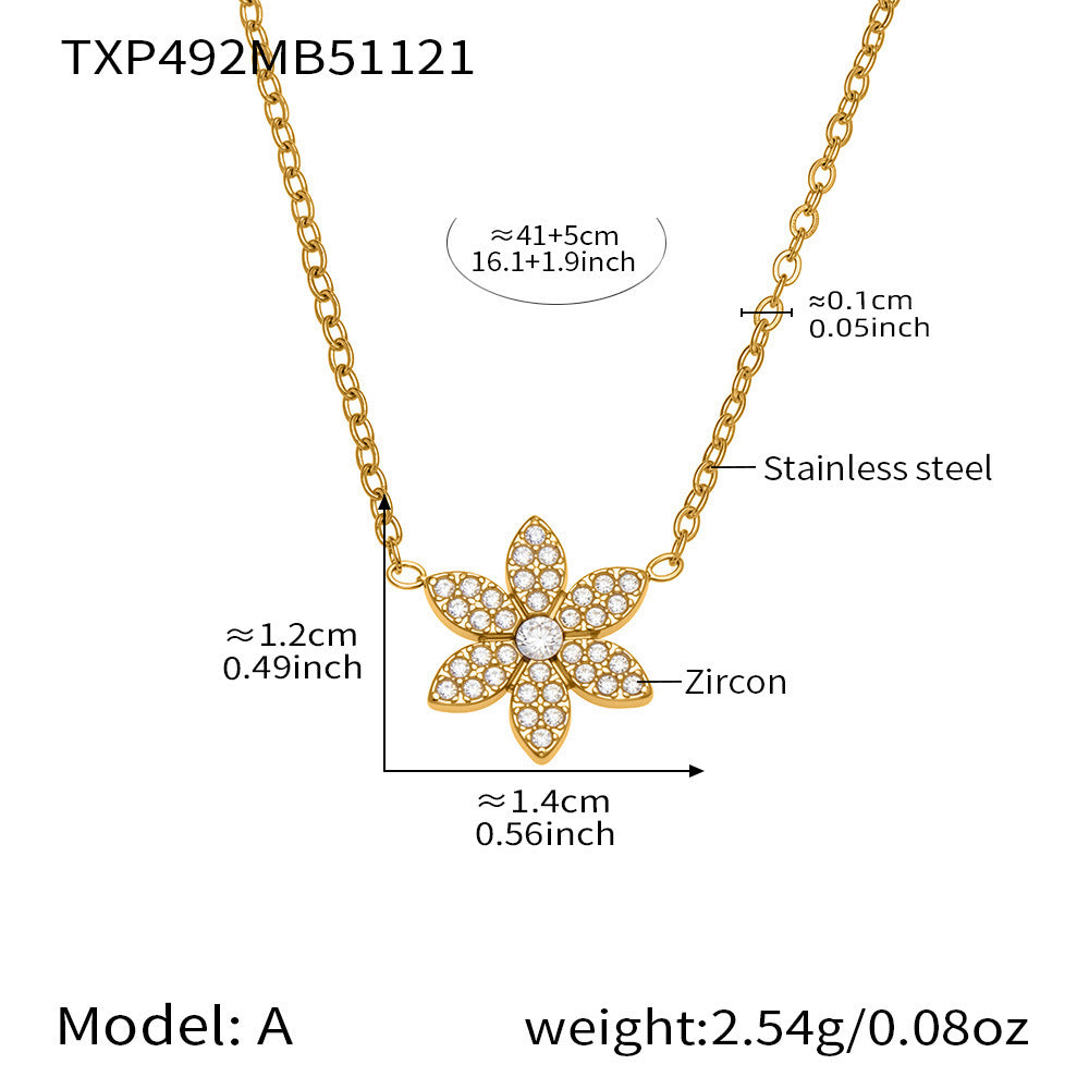 316L Stainless Steel CZ Flower Layered Necklace & Bracelet Set