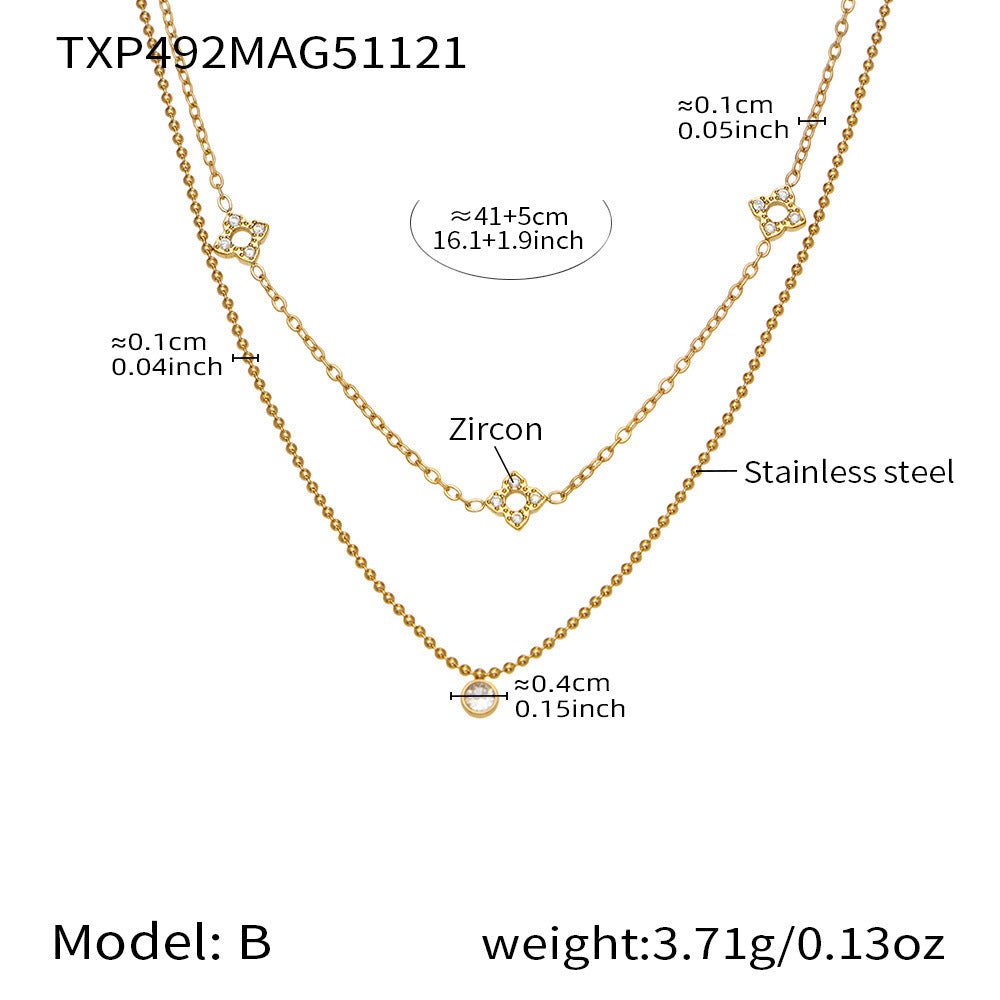 316L Stainless Steel CZ Flower Layered Necklace & Bracelet Set