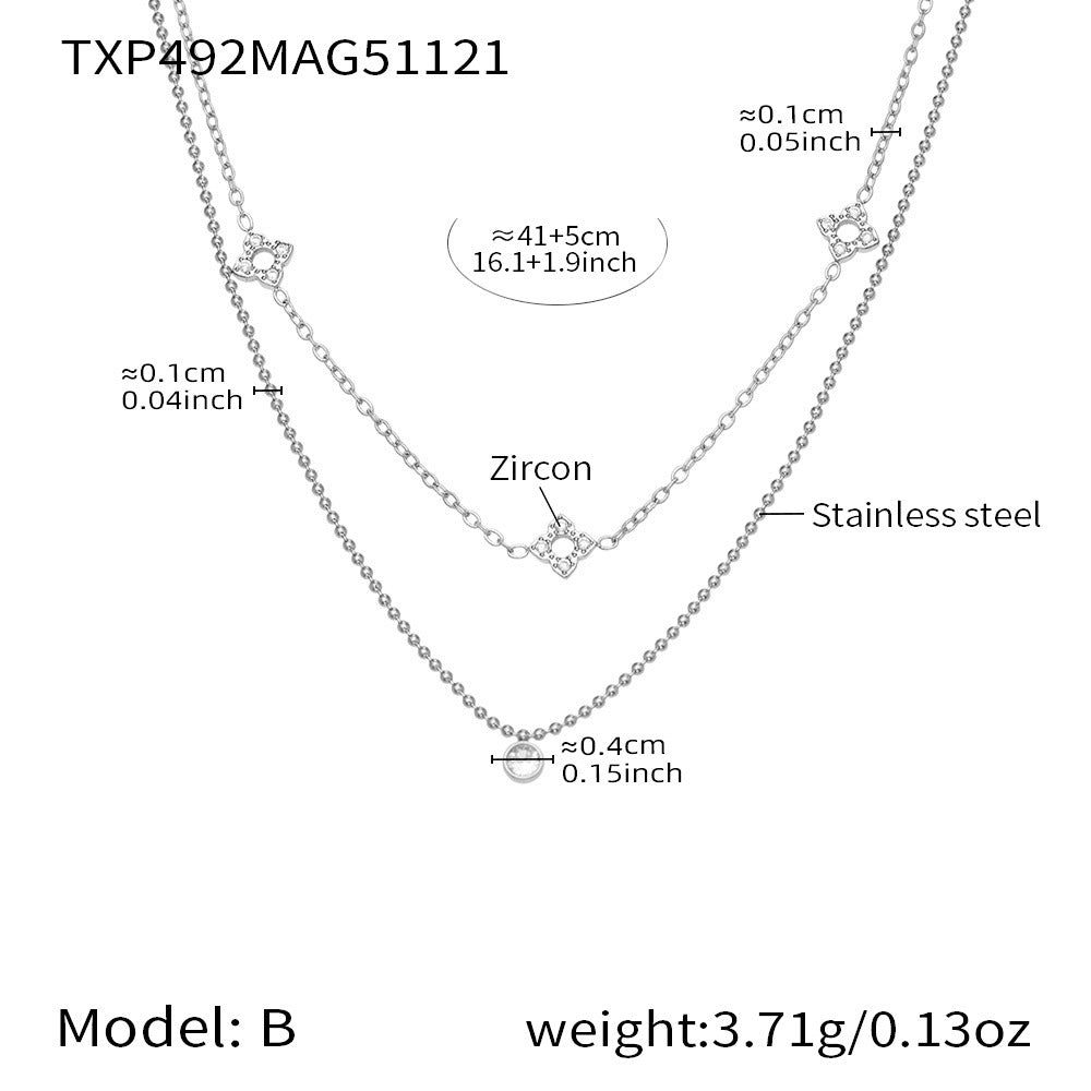 316L Stainless Steel CZ Flower Layered Necklace & Bracelet Set
