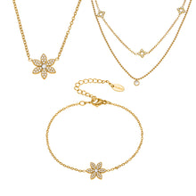 316L Stainless Steel CZ Flower Layered Necklace & Bracelet Set