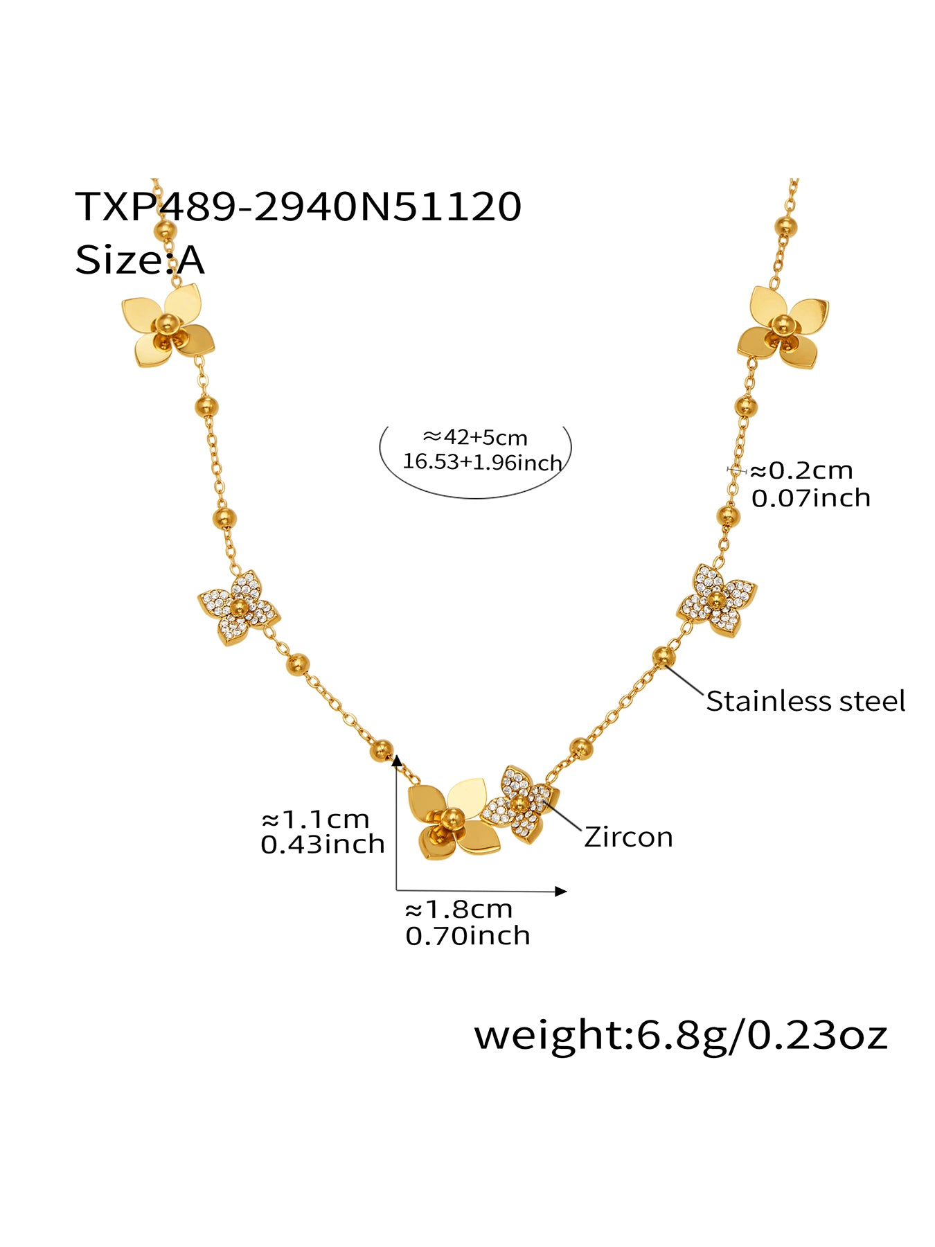 316L Stainless Steel Flower CZ Jewelry Set