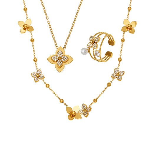 316L Stainless Steel Flower CZ Jewelry Set
