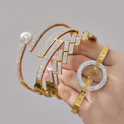 Minimalist 316L stainless steel CZ bangle set in 18K PVD gold, waterproof wholesale jewelry