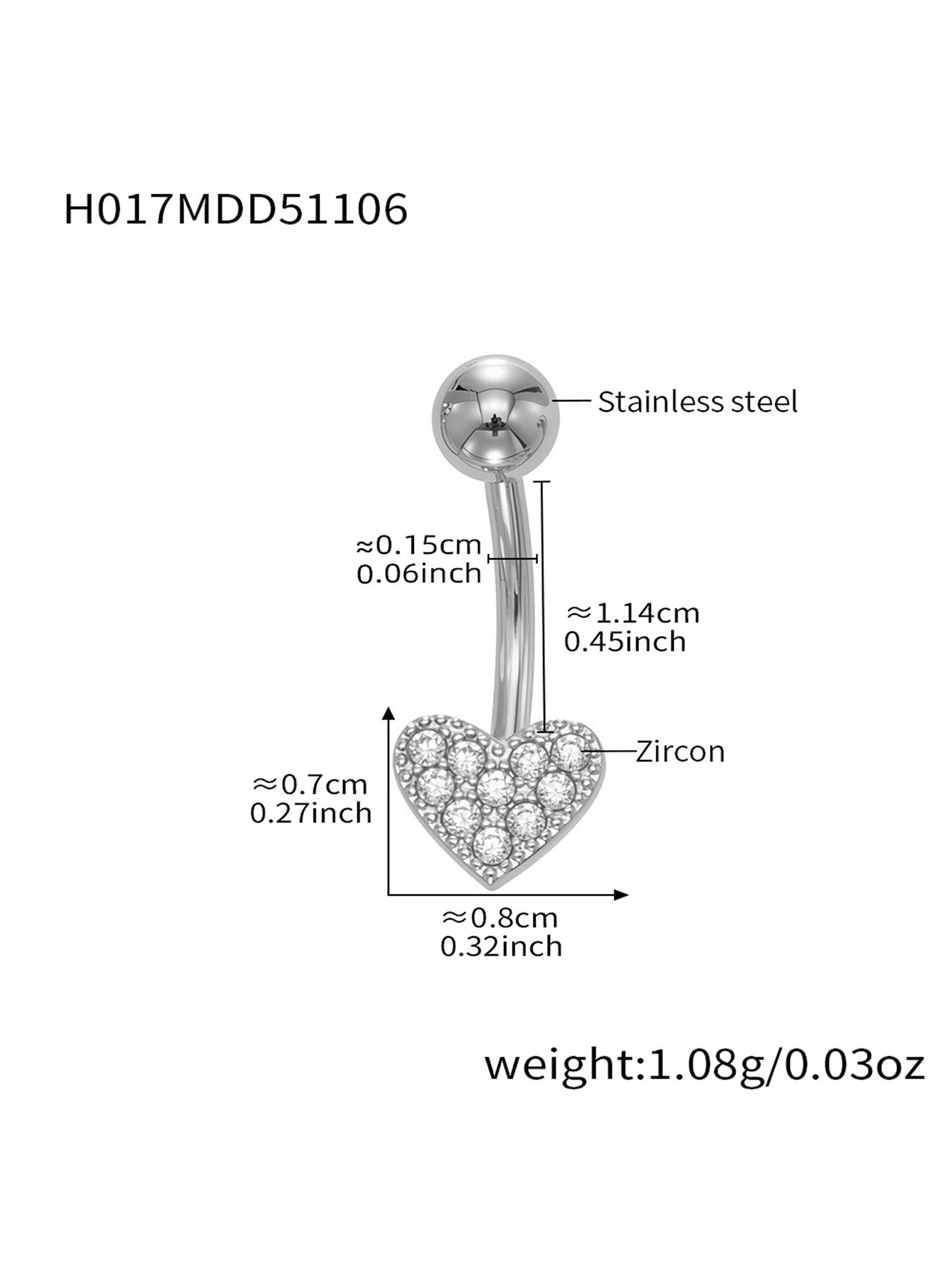 316L Stainless Steel CZ Belly Button Rings