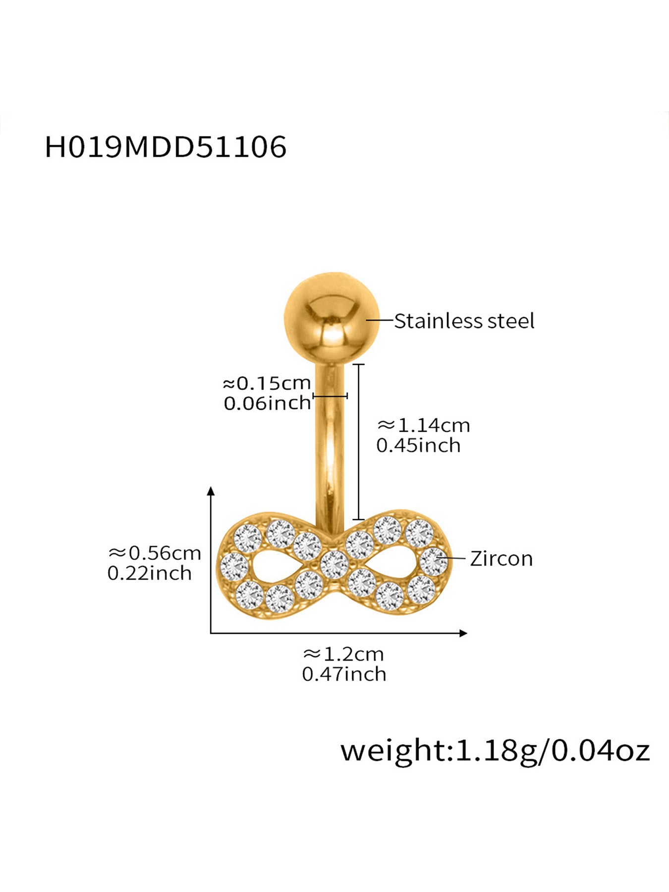 Gold CZ bee belly button ring 316L stainless steel, cute animal charm navel piercing jewelry