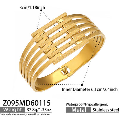 316L Stainless Steel CZ Pave Hollow Wide Open Bangle Set - Image 14