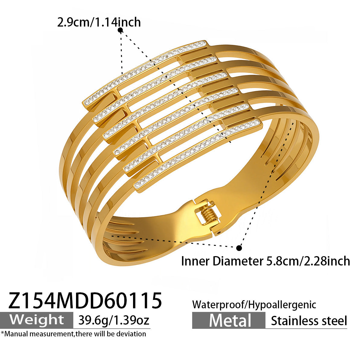 316L Stainless Steel CZ Pave Hollow Wide Open Bangle Set - Image 15