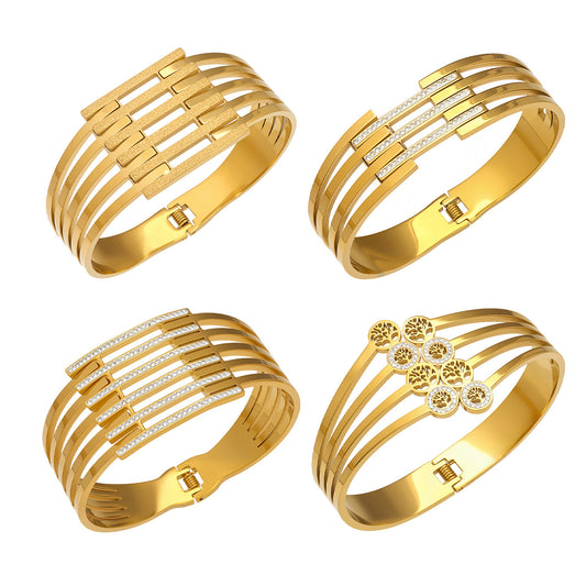 316L Stainless Steel CZ Pave Hollow Wide Open Bangle Set - Image 17