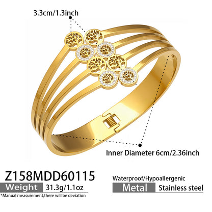 316L Stainless Steel CZ Pave Hollow Wide Open Bangle Set - Image 2