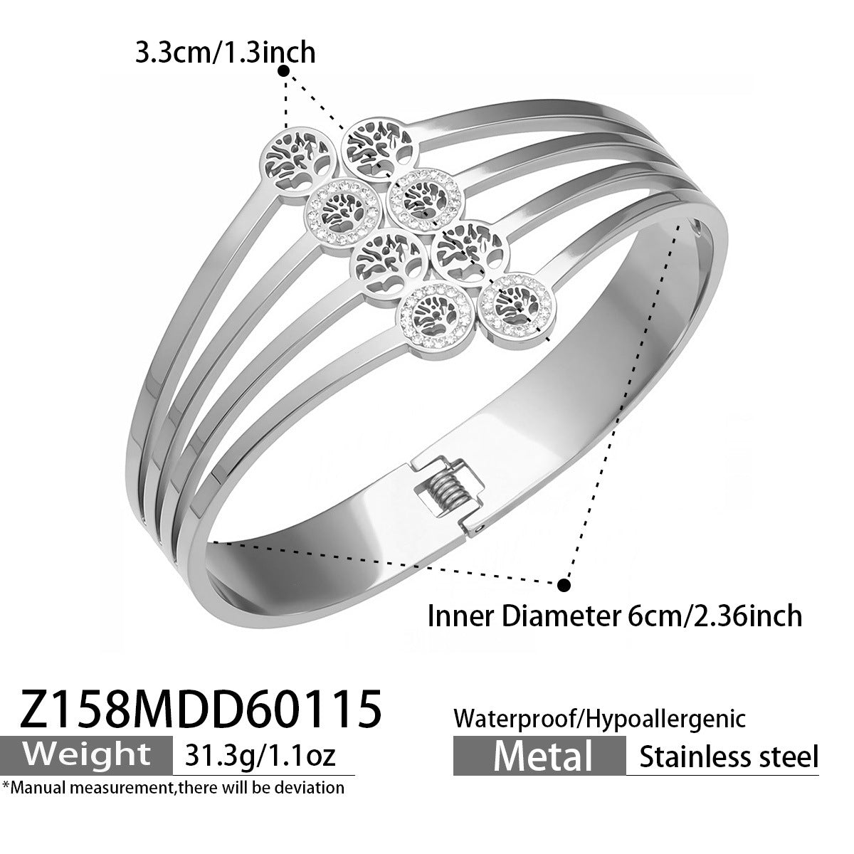 316L Stainless Steel CZ Pave Hollow Wide Open Bangle Set - Image 3