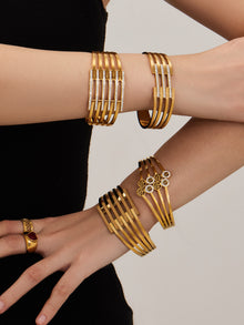 316L Stainless Steel CZ Pave Hollow Wide Open Bangle Set - Image 4