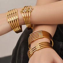 316L Stainless Steel CZ Pave Hollow Wide Open Bangle Set - Image 5