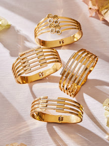316L Stainless Steel CZ Pave Hollow Wide Open Bangle Set - Image 6