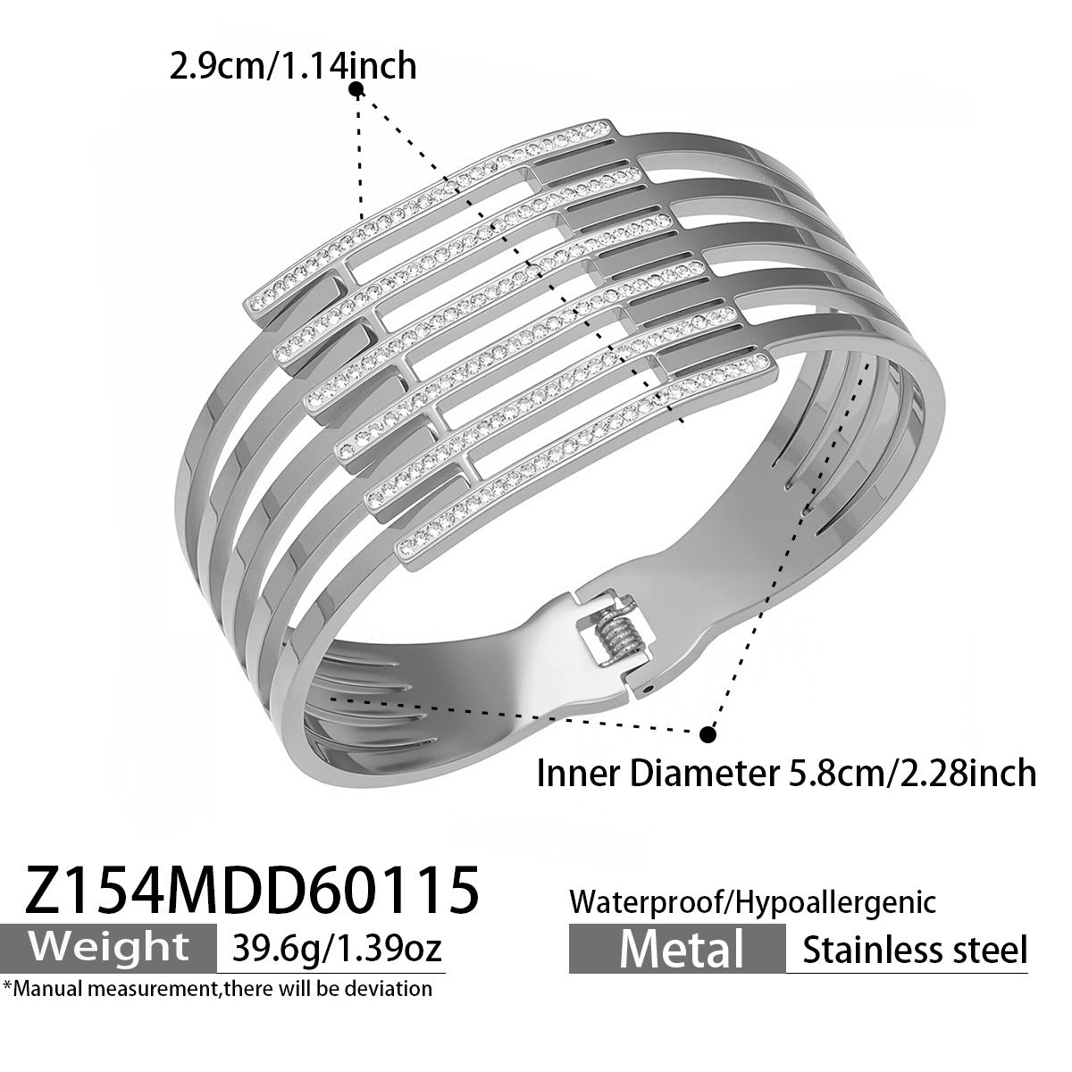 316L Stainless Steel CZ Pave Hollow Wide Open Bangle Set - Image 8