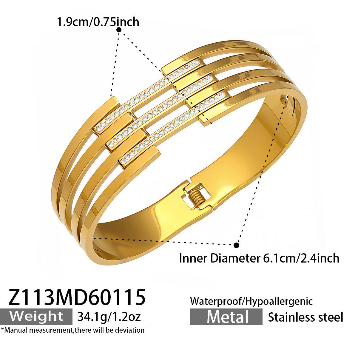316L Stainless Steel CZ Pave Hollow Wide Open Bangle Set - Image 9