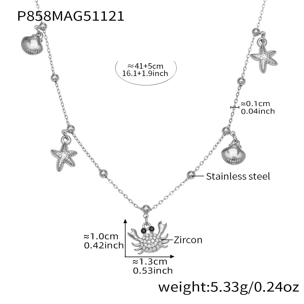 316L Stainless Steel CZ Paved Crab & Fishtail Pendant Necklace - Image 1