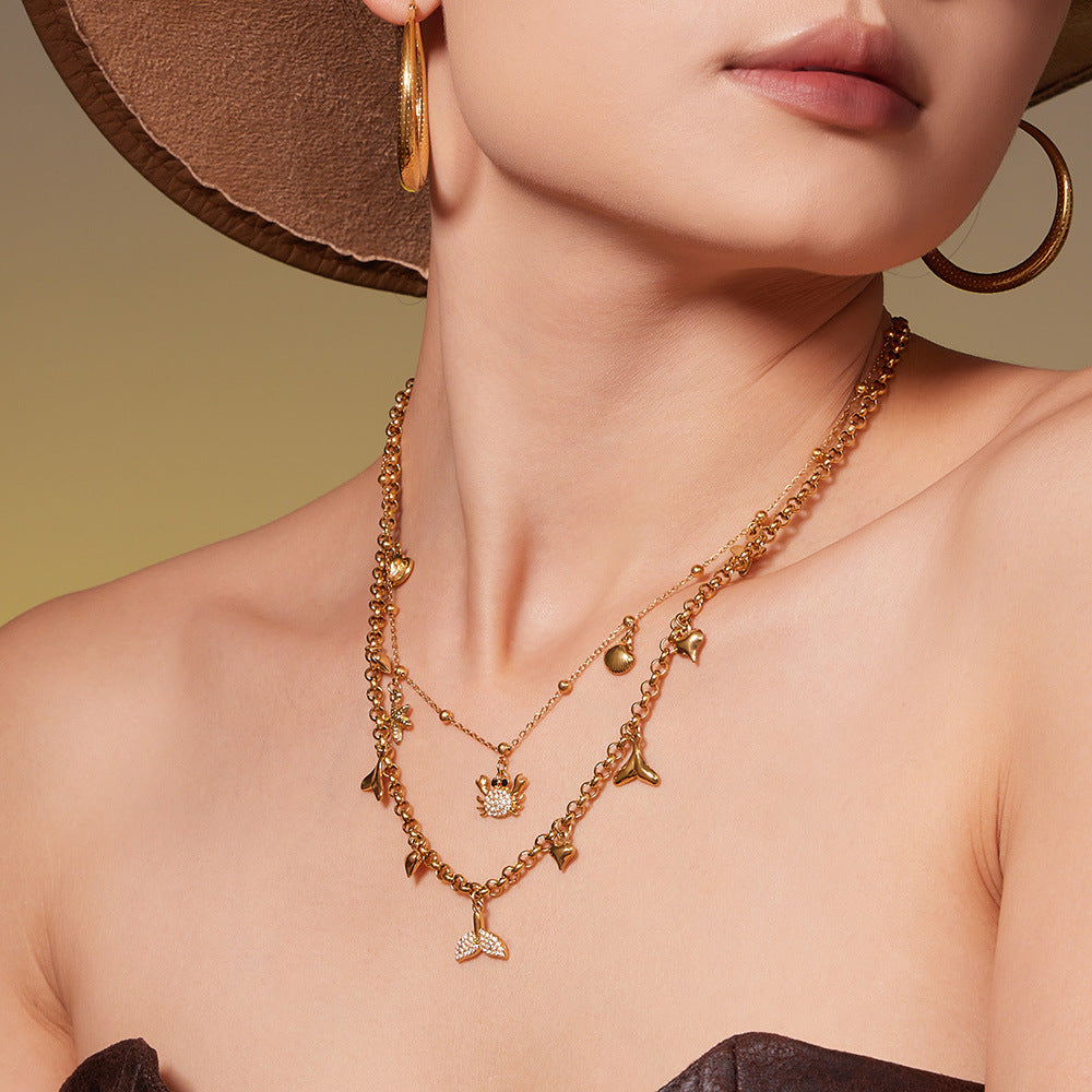 316L Stainless Steel CZ Paved Crab & Fishtail Pendant Necklace - Image 3