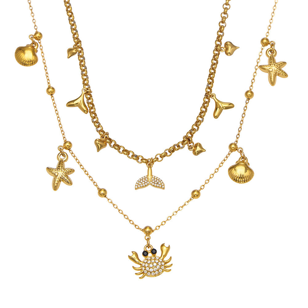 316L Stainless Steel CZ Paved Crab & Fishtail Pendant Necklace - Image 5