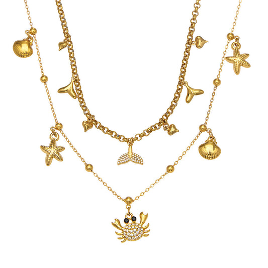 316L Stainless Steel CZ Paved Crab & Fishtail Pendant Necklace - Image 5