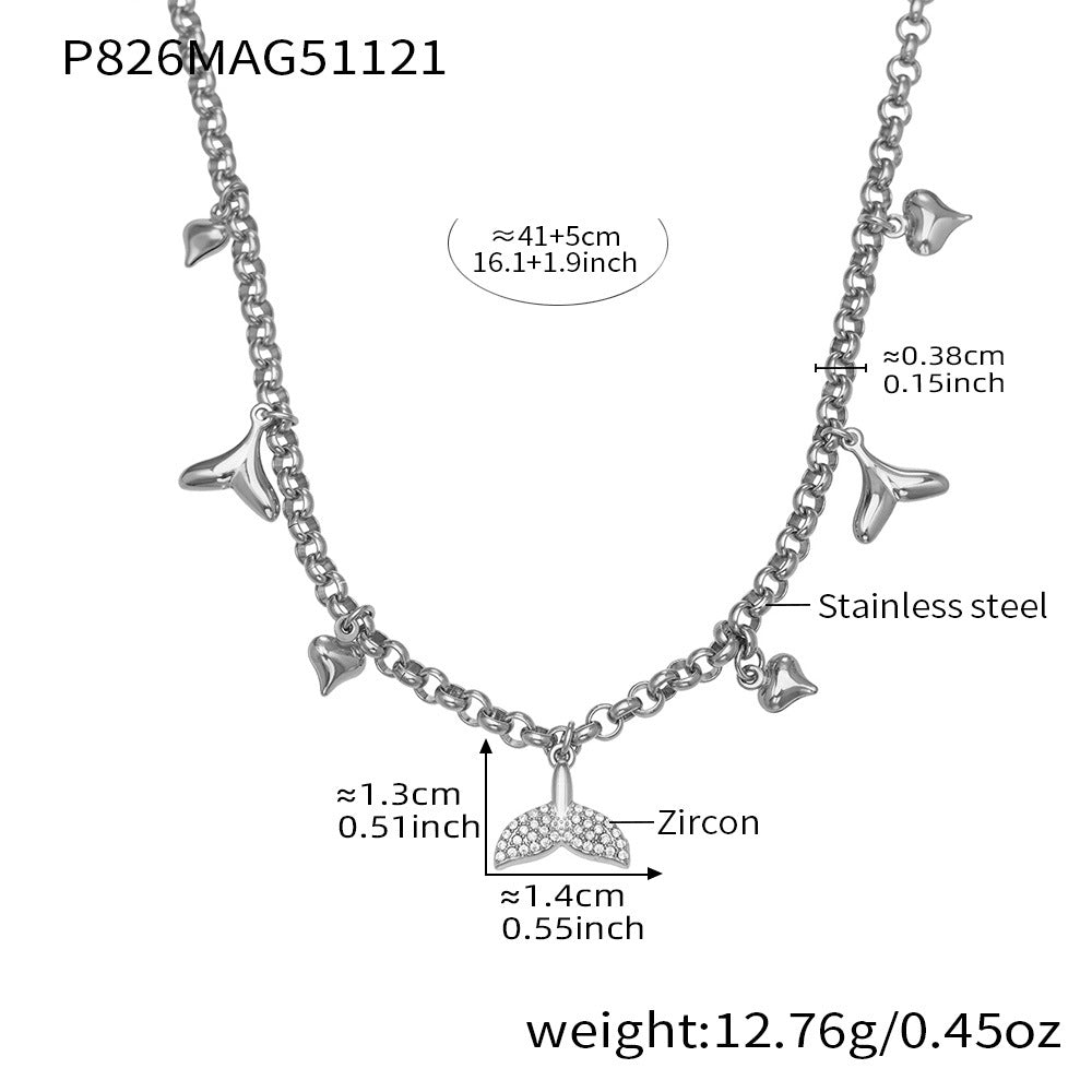316L Stainless Steel CZ Paved Crab & Fishtail Pendant Necklace - Image 7