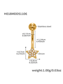 Gold CZ starfish belly button ring summer body jewelry, beach style navel piercing ring