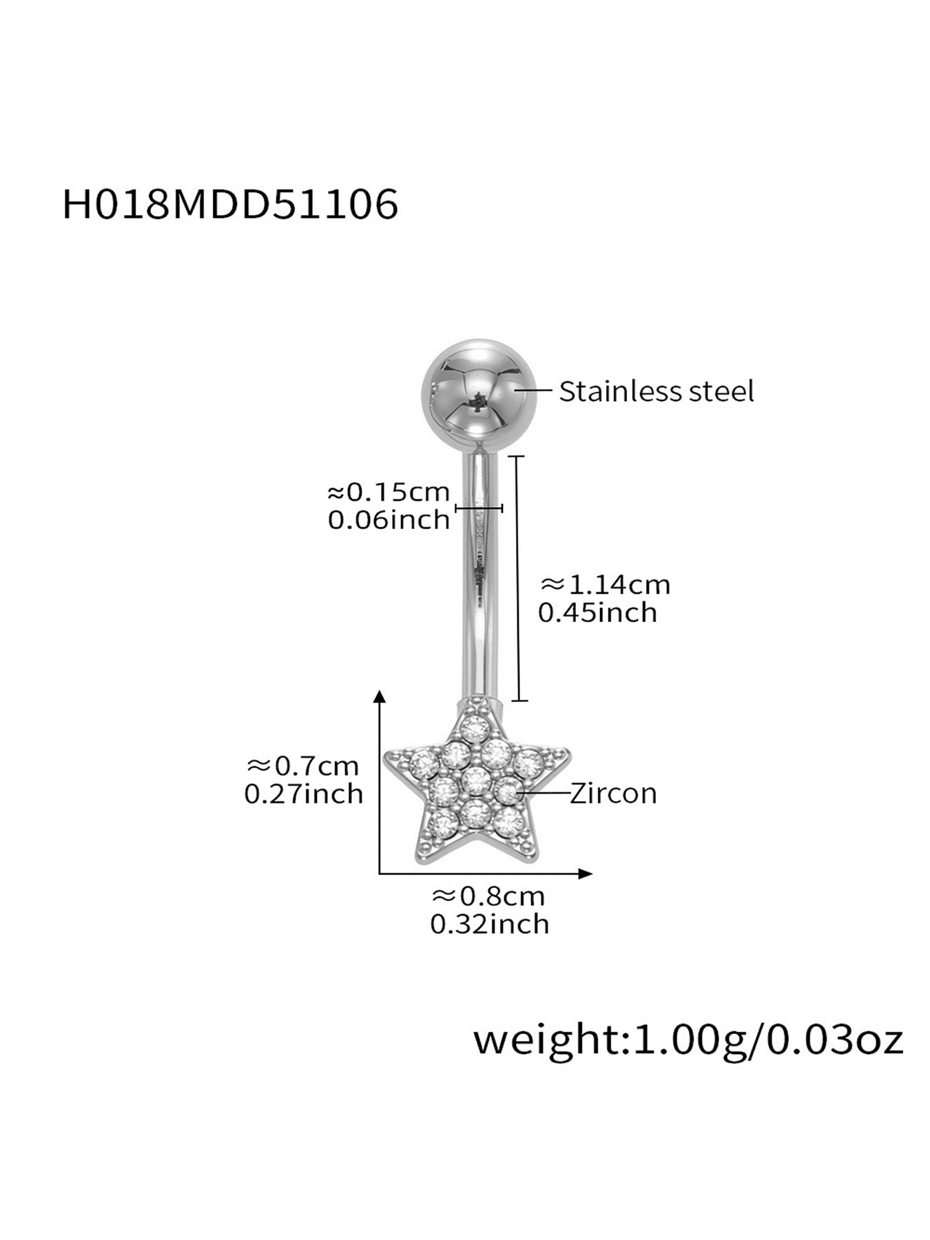 Silver CZ starfish belly button ring wholesale, 316L surgical steel navel jewelry for women