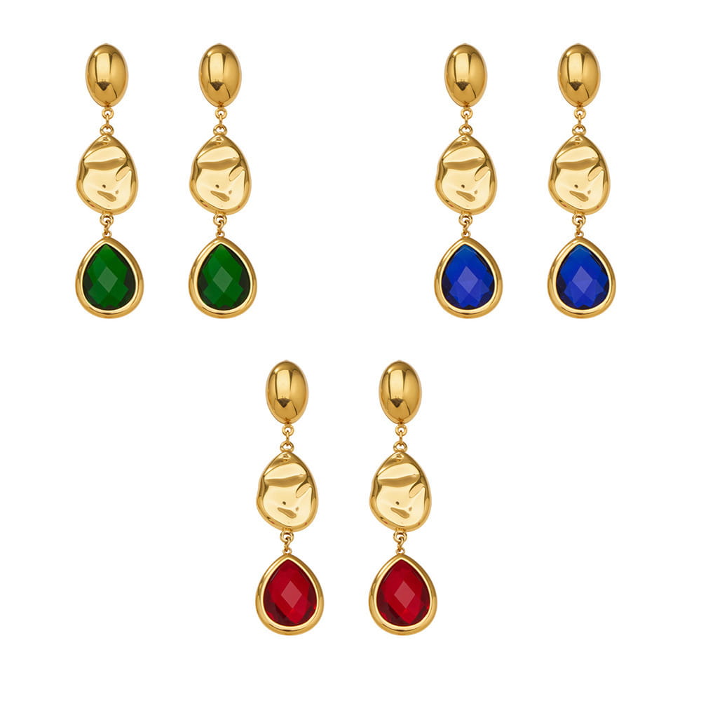 316L stainless steel teardrop earrings with colorful Czech glass stones