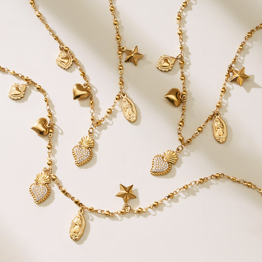 316L Stainless Steel Dainty Charm Layering Necklace Set - Image 2