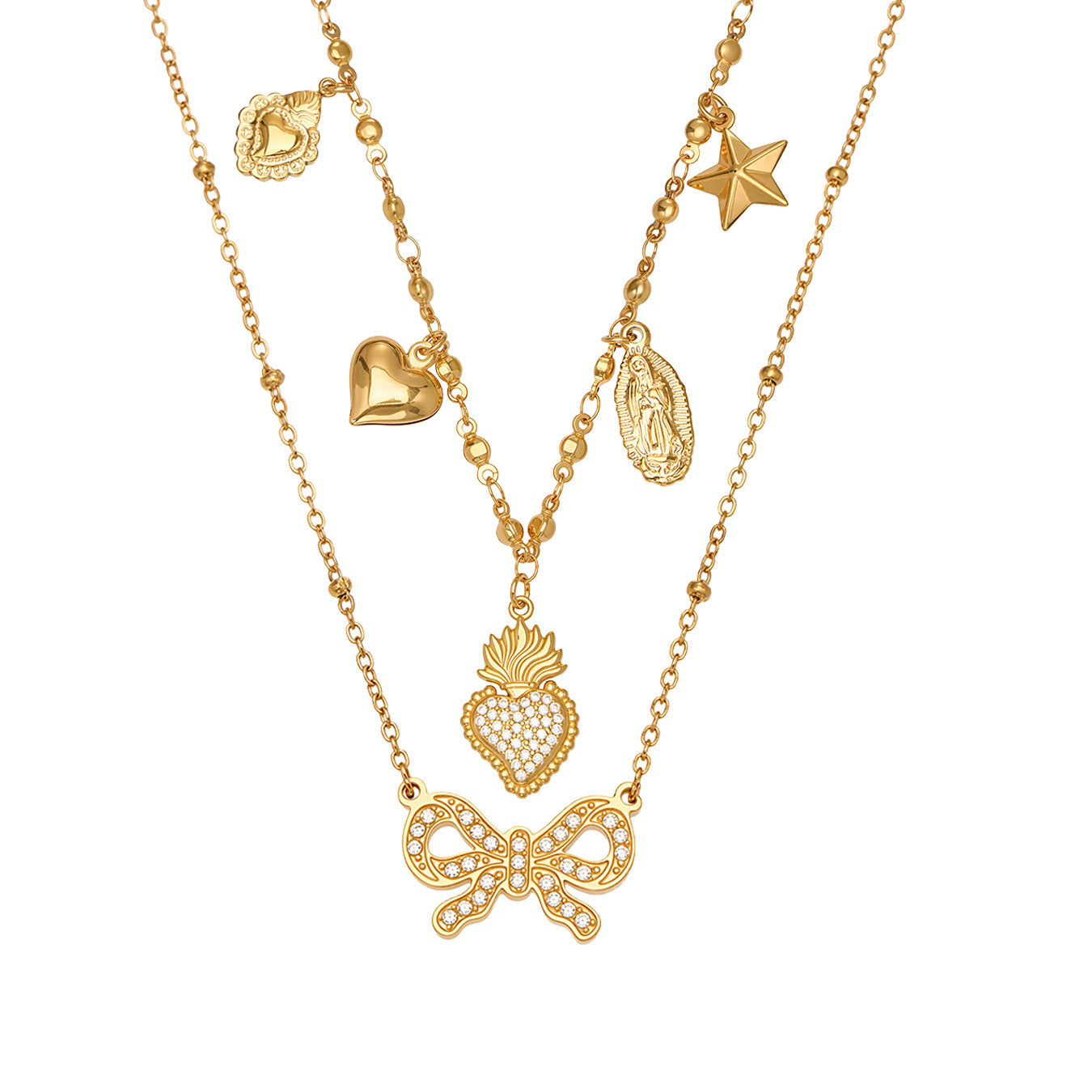 316L Stainless Steel Dainty Charm Layering Necklace Set - Image 5