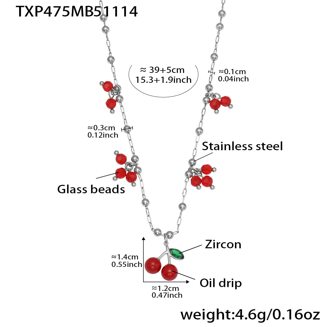 316L Stainless Steel Dainty Cherry Charm Beaded Necklace & Bracelet - Image 3