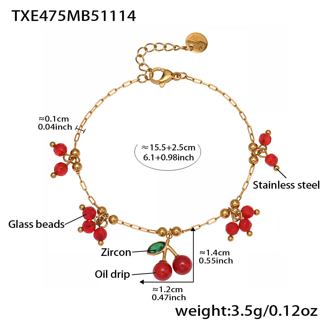 316L Stainless Steel Dainty Cherry Charm Beaded Necklace & Bracelet - Image 4