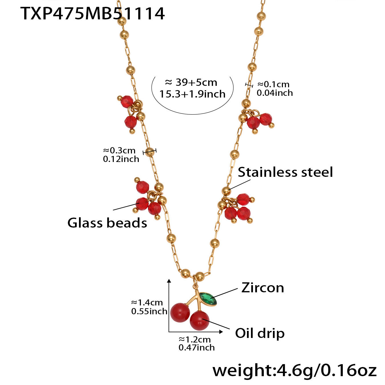 316L Stainless Steel Dainty Cherry Charm Beaded Necklace & Bracelet - Image 5