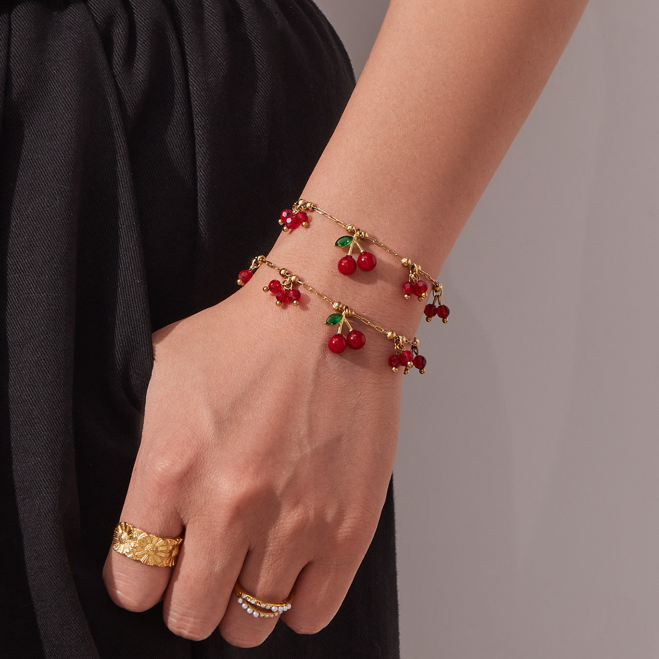 316L Stainless Steel Dainty Cherry Charm Beaded Necklace & Bracelet - Image 7