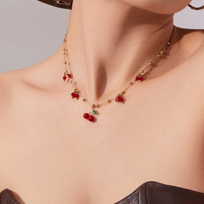 316L Stainless Steel Dainty Cherry Charm Beaded Necklace & Bracelet - Image 8