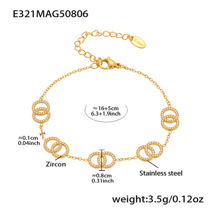 316L Stainless Steel Dainty Double Circle Zircon & Multi-Charm Bracelet Set - Image 3