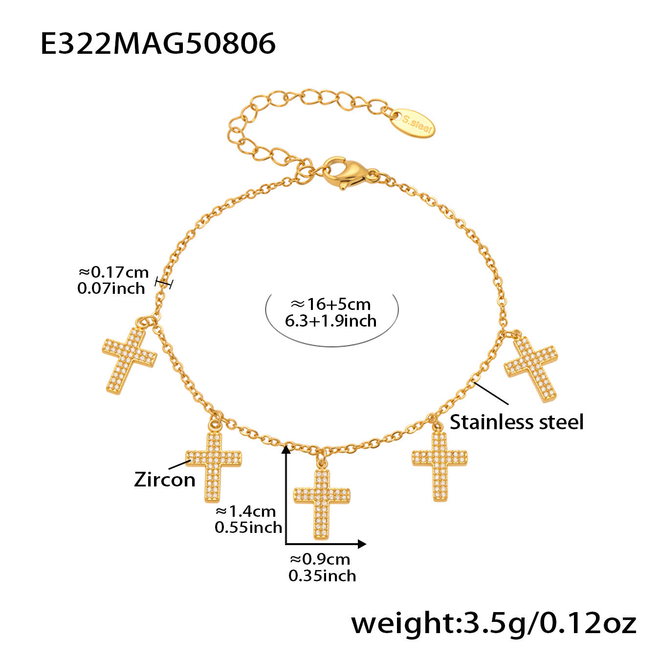316L Stainless Steel Dainty Double Circle Zircon & Multi-Charm Bracelet Set - Image 6