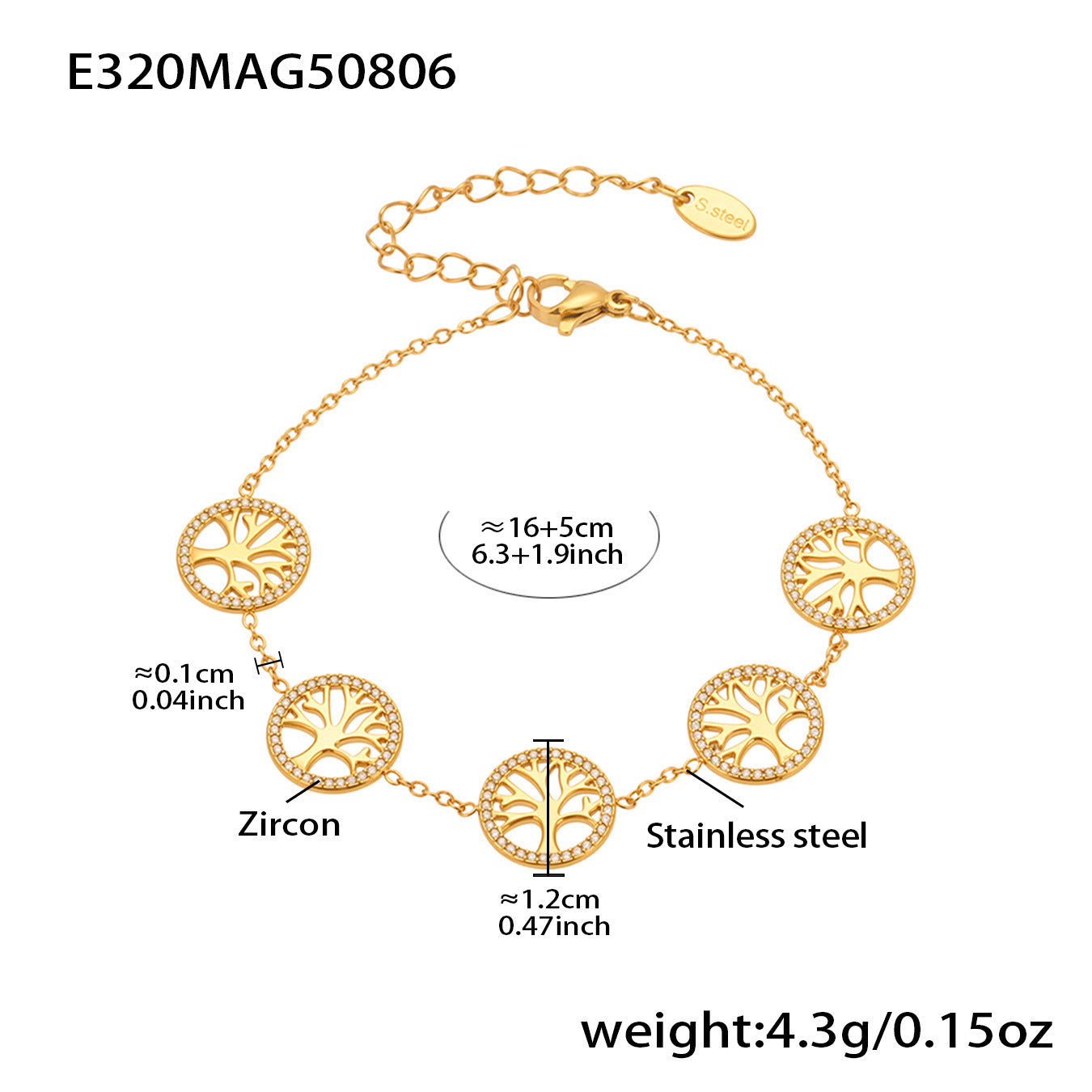 316L Stainless Steel Dainty Double Circle Zircon & Multi-Charm Bracelet Set - Image 7