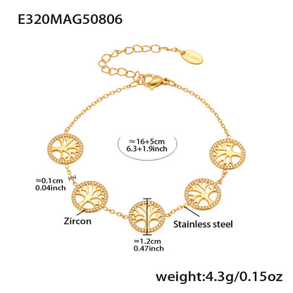 316L Stainless Steel Dainty Double Circle Zircon & Multi-Charm Bracelet Set - Image 7
