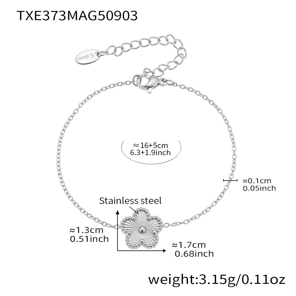 316L Stainless Steel Dainty Five-Petal Flower & Mother-of-Pearl Square Zircon Collection - Image 1