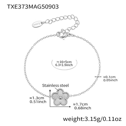 316L Stainless Steel Dainty Five-Petal Flower & Mother-of-Pearl Square Zircon Collection - Image 1