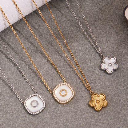 316L Stainless Steel Dainty Five-Petal Flower & Mother-of-Pearl Square Zircon Collection - Image 10