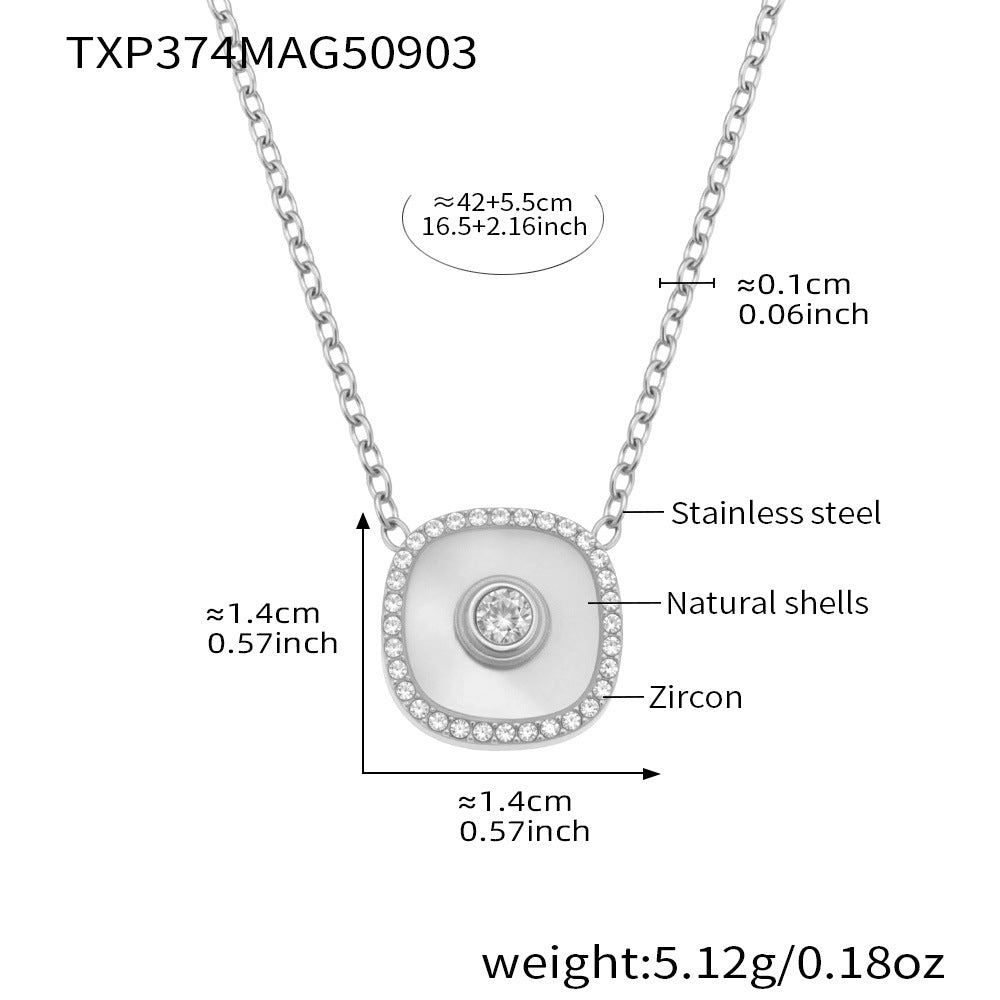 316L Stainless Steel Dainty Five-Petal Flower & Mother-of-Pearl Square Zircon Collection - Image 11