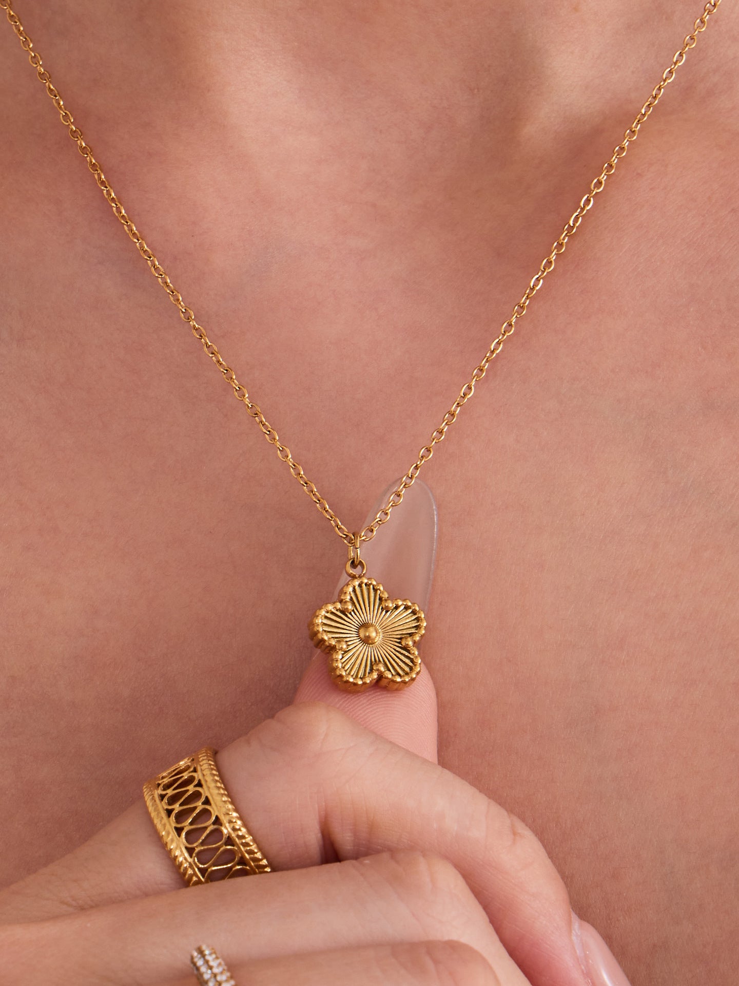 316L Stainless Steel Dainty Five-Petal Flower & Mother-of-Pearl Square Zircon Collection - Image 12